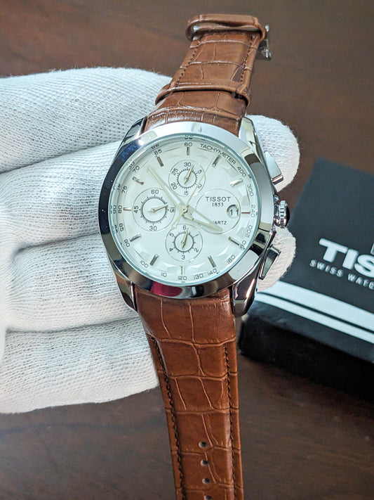 Cloutt 1853 Premium Watch | Brown Strap Silver Dial